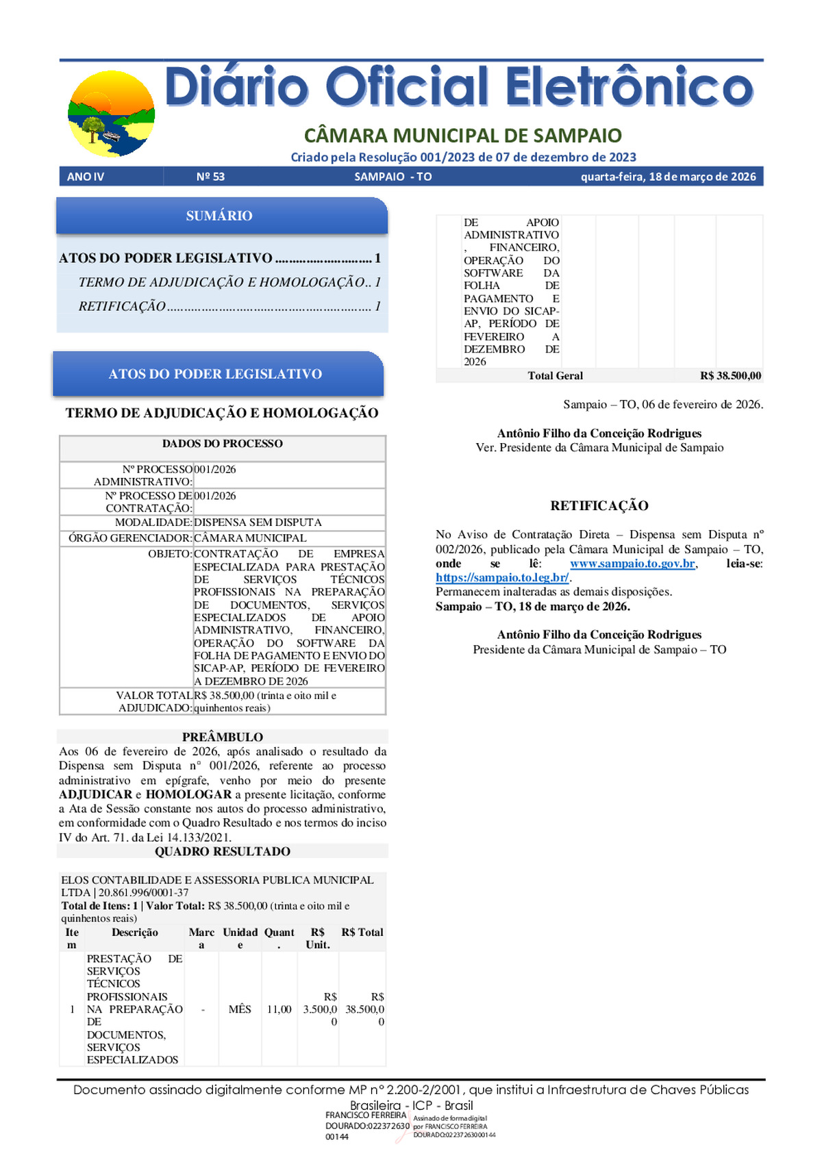 Diário Oficial - Edição 053